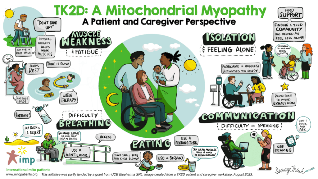 Graphic explaining life with TK2D from the patient and caregiver perspectives